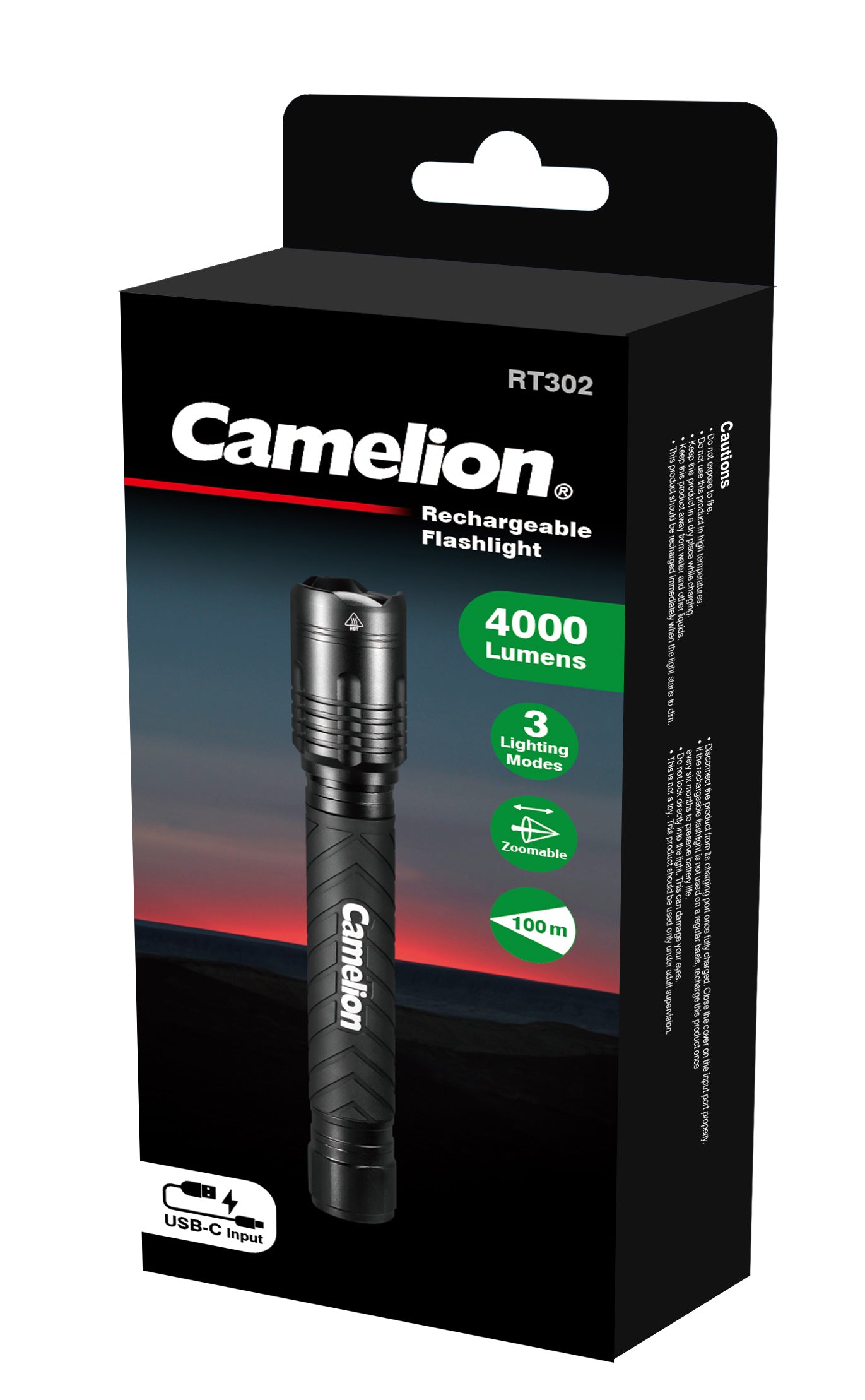 Camelion USB C rechargeable flashlight RT302